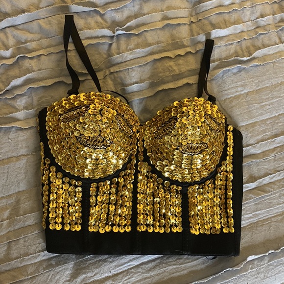 Strap or strapless gold sequined and beaded corset size small - Picture 8 of 10